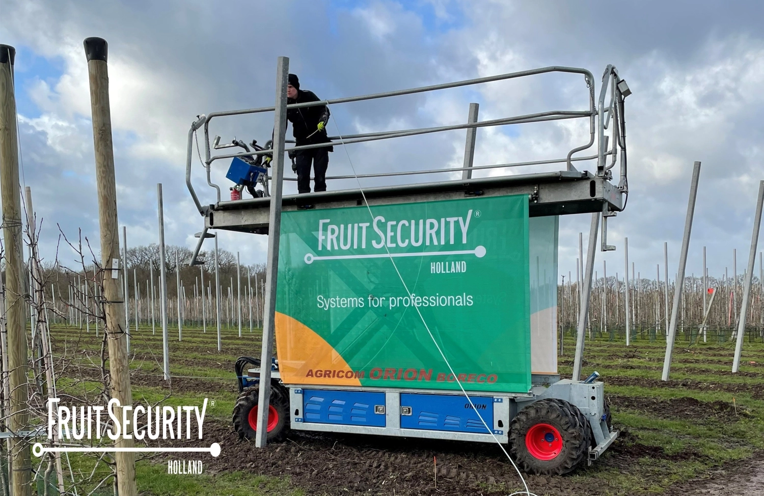 Aerial platform under and fruit protection system.